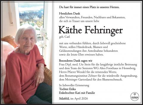 Danksagung Käthe Fehringer