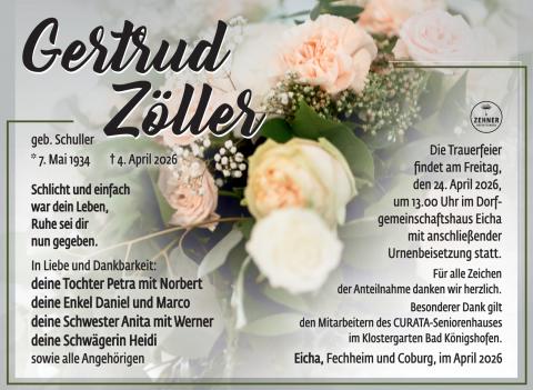 Traueranzeige Gertrud Zöller
