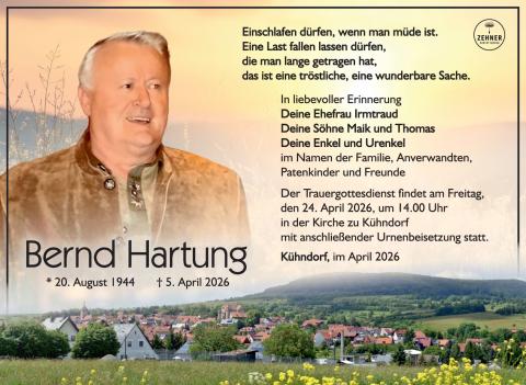 Traueranzeige Bernd Hartung