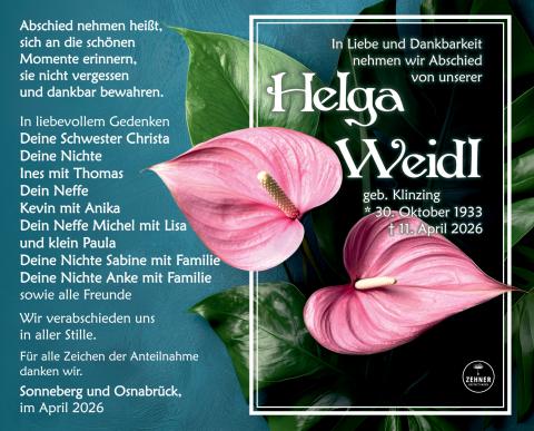 Traueranzeige Helga Weidl
