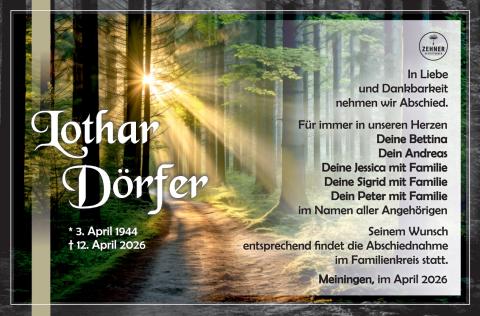 Traueranzeige Lothar Dörfer