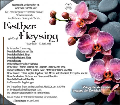 Traueranzeige Esther Heysing