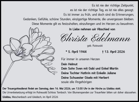 Traueranzeige Christa Edelmann