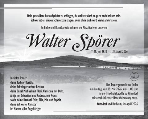 Traueranzeige Walter Spörer