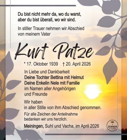 Traueranzeige Kurt Patze