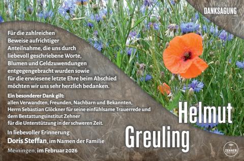 Danksagung Helmut Greuling