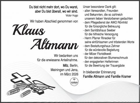 Danksagung Klaus Altmann