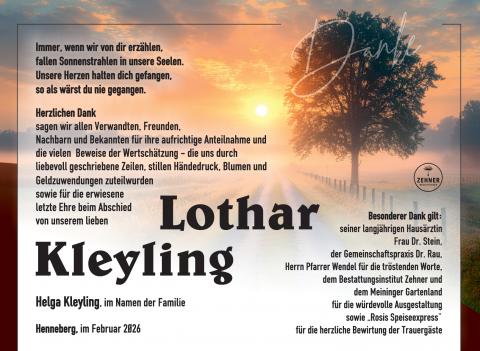 Danksagung Lothar Kleyling