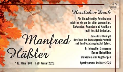 Danksagung Manfred Häßler