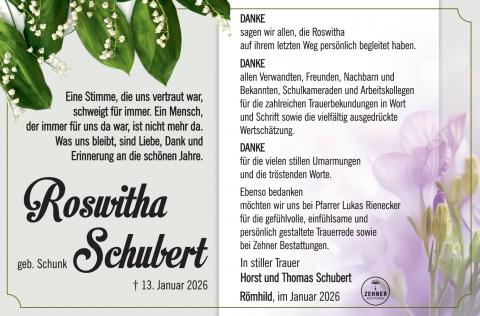 Danksagung Roswitha Schubert