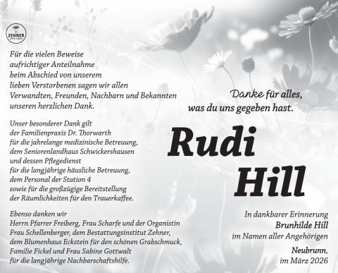 Danksagung Rudi Hill