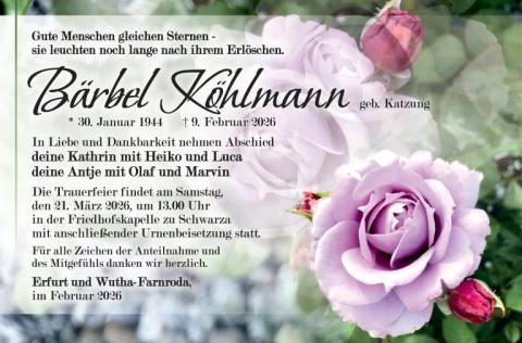 Traueranzeige Bärbel Köhlmann