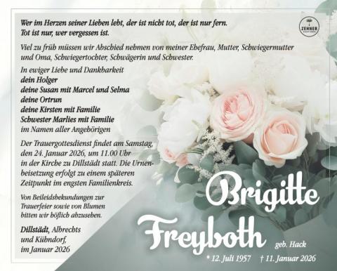 Traueranzeige Brigitte Freyboth