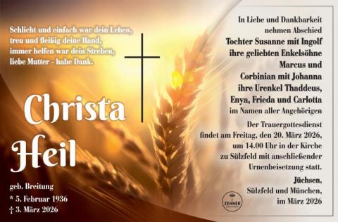Traueranzeige Christa Heil