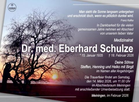 Traueranzeige Dr. Eberhard Schulze