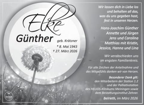 Traueranzeige Elke Günther