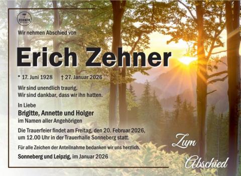 Traueranzeige Erich Zehner