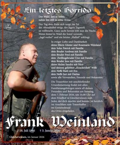 Traueranzeige Frank Weinland