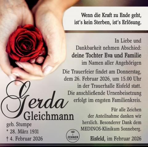 Traueranzeige Gerda Gleichmann