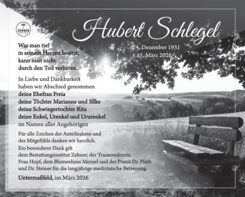 Traueranzeige Hubert Schlegel