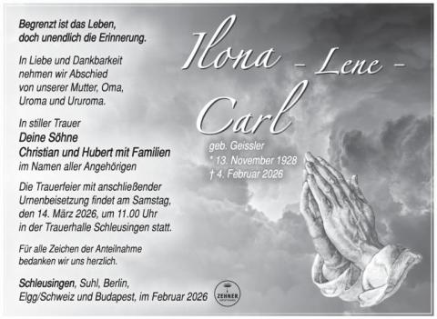 Traueranzeige Ilona Carl