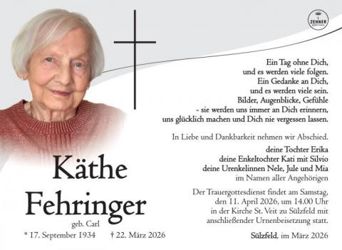 Traueranzeige Käthe Fehringer
