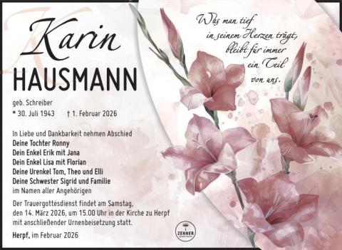Traueranzeige Karin Hausmann
