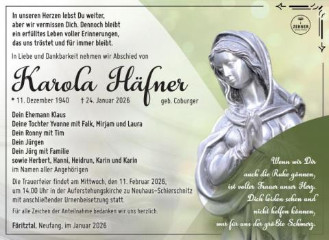 Traueranzeige Karola Häfner