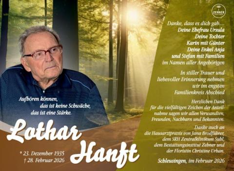 Traueranzeige Lothar Hanft