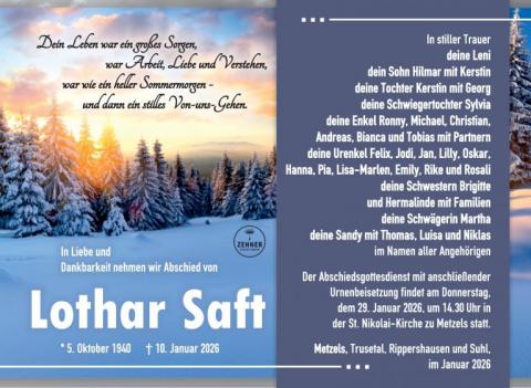 Traueranzeige Lothar Saft
