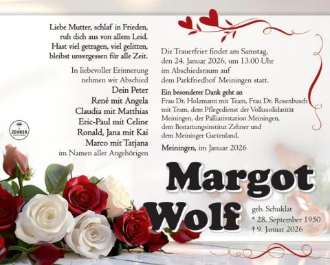 Traueranzeige Margot Wolf