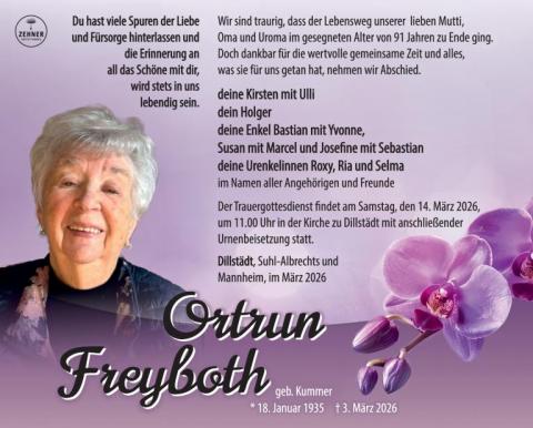 Traueranzeige Ortrun Freyboth