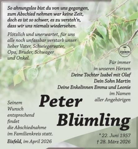 Traueranzeige Peter Blümling
