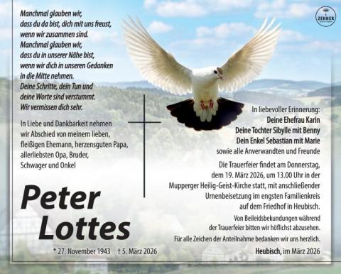Traueranzeige Peter Lottes