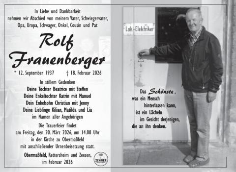 Traueranzeige Rolf Frauenberger