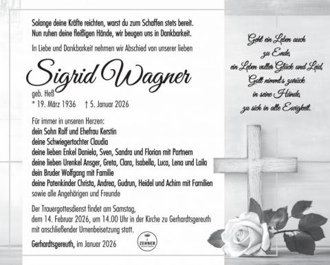 Traueranzeige Sigrid Wagner
