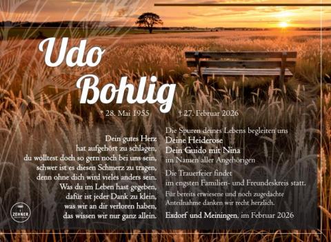 Traueranzeige Udo Bohlin
