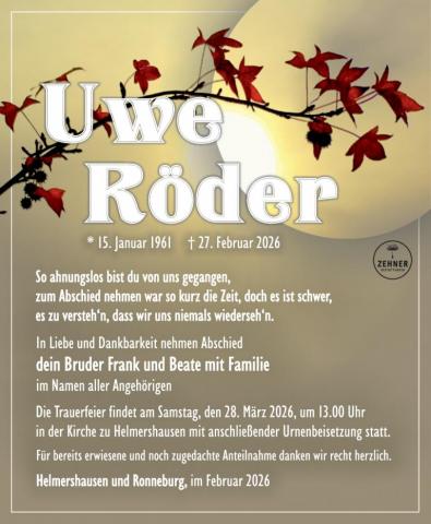 Traueranzeige Uwe Röder