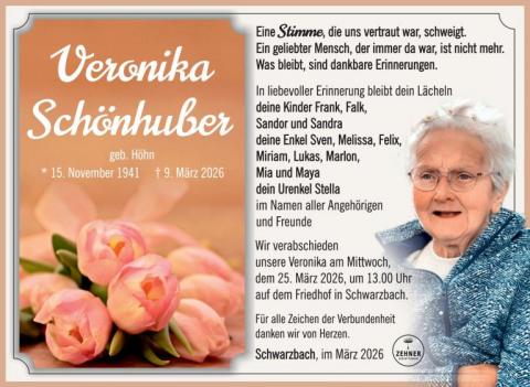 Traueranzeige Veronika Schönhuber