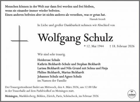 Traueranzeige Wolfgang Schulz