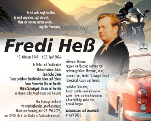 Traueranzeige Fredi Heß