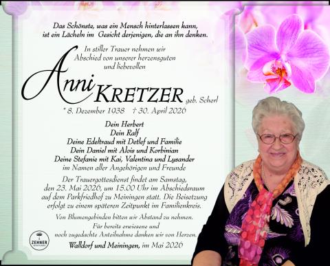 Traueranzeige Anni Kretzer