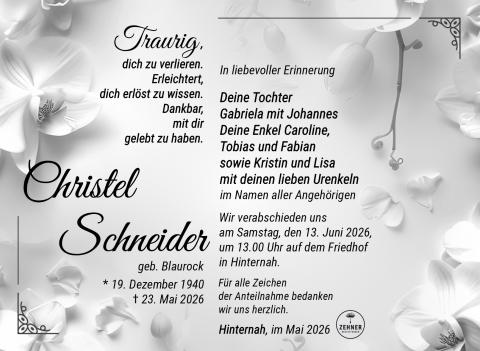 Traueranzeige_Christel Schneider