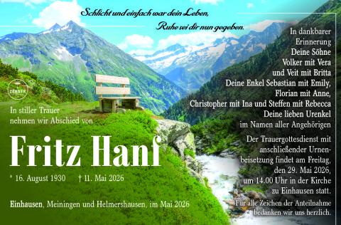 Traueranzeige Fritz Hanf