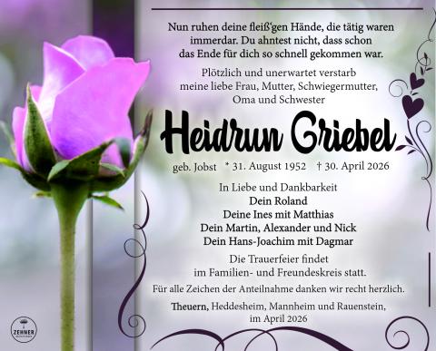 Traueranzeige Heidrun Griebel