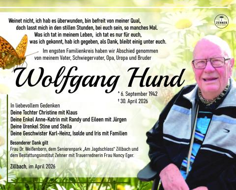 Traueranzeige Wolfgang Hund