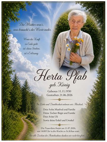 Traueranzeige Herta Pfab