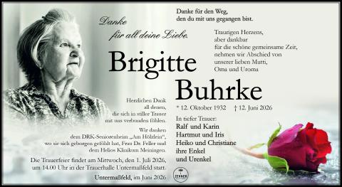 Traueranzeige Brigitte Buhrke