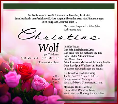 Traueranzeige Christine Wolf