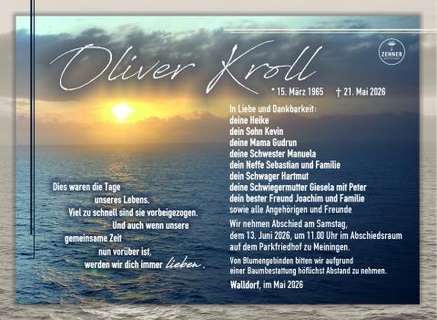 Traueranzeige Oliver Kroll